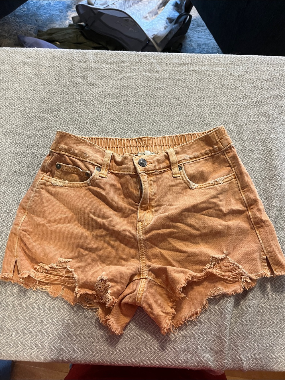 aerie Distressed Orange Denim High-Rise Shorts